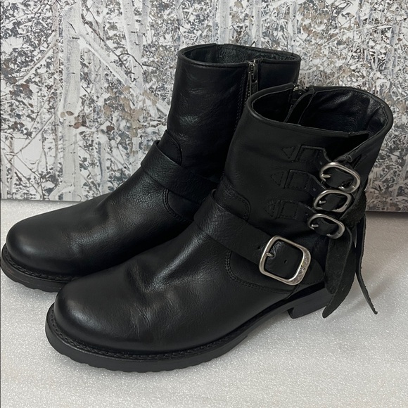 Frye Shoes - Frye Black Leather Buckle Ankle Boots